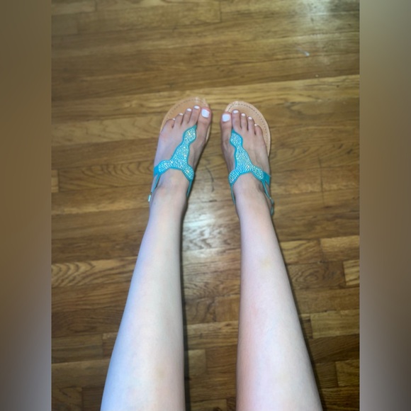 Turquoise Rhinestone Sandals - Picture 2 of 2